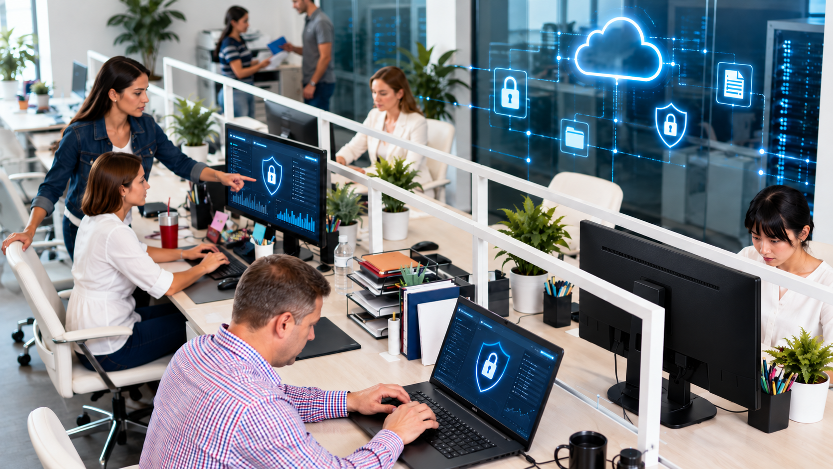 Small business network protected by cybersecurity systems